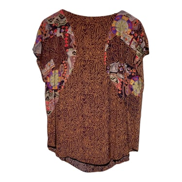 Abstract Print Blouse 1990s Boho Vintage Short Sleeve Top Cap Sleeve Colorful Loos Fit Lightweight Blouse 