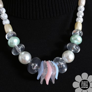 Pretty Vintage Pastel Clear Lucite Plastic Beaded Necklace on Mini Chain 