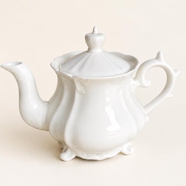 Peppertree White Porcelain Teapot Sculptural Fine China Coffee Tea Server Vintage 