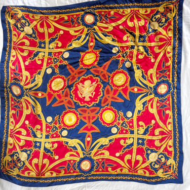 Large Square Silk Scarf, American Eagle, USA Symbolic, Foulard, Signed Vintage Accessory 