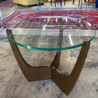Mid Century Walnut & Glass Side Table in the Style of Adrian Pearsall