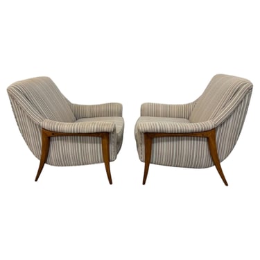 Mid-Century Modern Kroehler Avant Walnut Upholstered Arm Chairs - Set of 2 