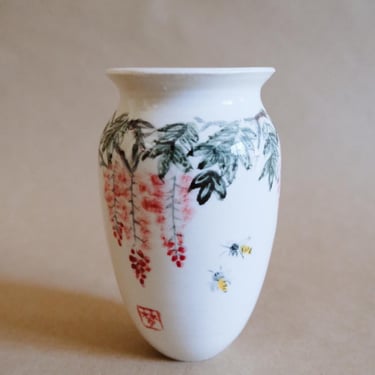 Bamboo Brush Vase - Wisteria & Bees // handmade ceramic vessel 
