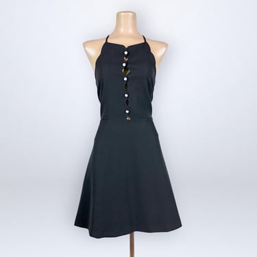 Vintage Y2K Betsey Johnson Scalloped Peek‑a‑Boo Bodice Fit‑and‑Flare Dress Black | VFG 