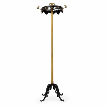 Vintage Italian Brass & Black Coat Rack , Sculptural Hall Tree , Hollywood Regency , Mid-Century  1950s 