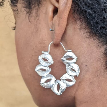 Archive Market - Organic Sculptured Reticulated Silver Toned Hoop Earring - Final Sale 