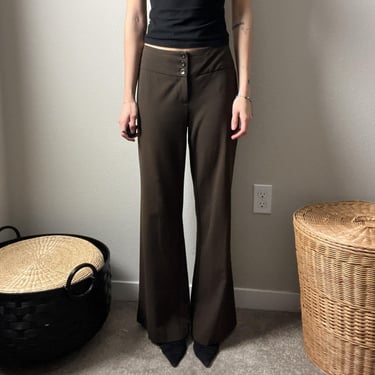 y2k vintage brown minimalist mid low rise button flare trousers pants 