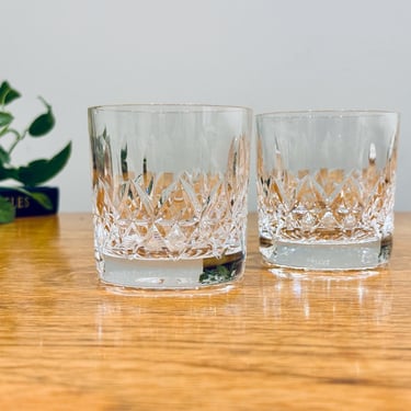 Two Stuart Crystal Glencoe Whisky Glasses, Vintage 1970's Crystal Old Fashioned Glasses, MCM Home Bar Gift 