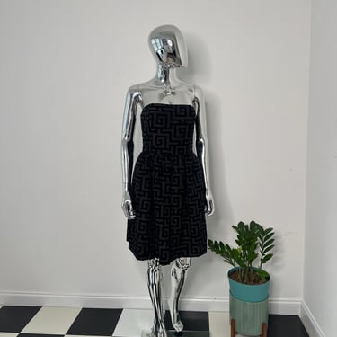 1980s Strapless Velvet Cocktail Dress with Waist Bow Detail | Rimini Size 10 Medium 