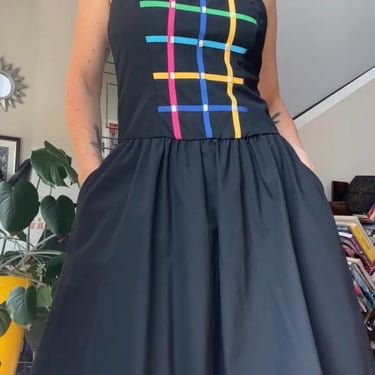 VTG 60s Black and Rainbow Midi Dress 