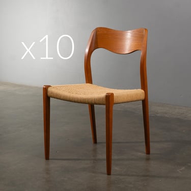 10 Møller Model 71 Dining Chairs Teak and Papercord - Mid Century Danish Modern 