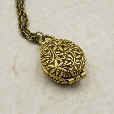 Vintage 60s Floral Goldette Locket Necklace, Mid Century Modern Locket Pendant, Unique Gift for Her, Heirloom 
