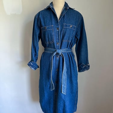 Vintage 1980s Calvin Klein Denim Shirt Dress / M 