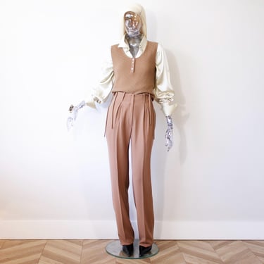 Vintage 1970s Christian Dior Brown Wool Trouser Knit Top Set UK 6-8/US 2-4 