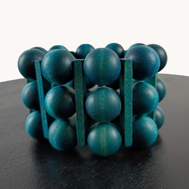 Aarikka 2004 Turquoise Blue Wood Bead Statement Bracelet 