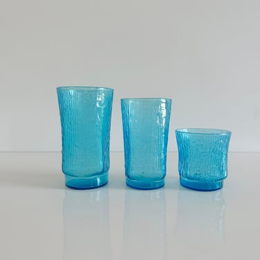 Laser Blue Bamboo Pagoda Drinking Glasses by Anchor Hocking Vintage 1970s 