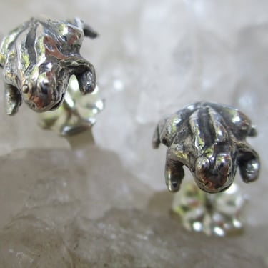 Tiny Frog Post Earrings ~Sterling Silver~ 3d Hand Cast Original Design 