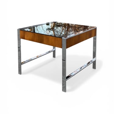 Milo Baughman Style Chrome And Smoked Glass Coffee/End Table 
