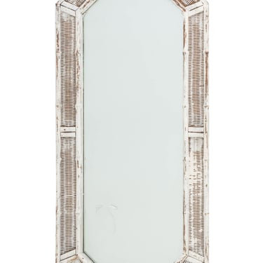 Modern White Painted Wicker and Bamboo Octagonal Full-Length Mirror