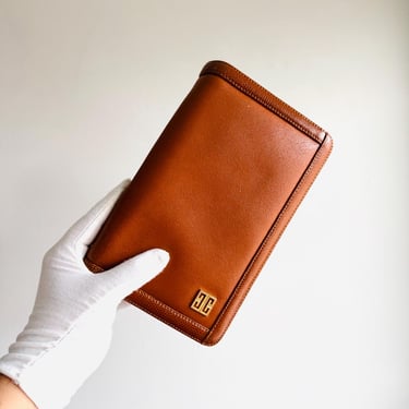 Vintage Givenchy 4G logo gold chain crossbody bag or convertible clutch purse in toffee brown leather 
