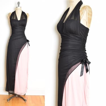 vintage Y2K prom dress Blondie Nites pink black mesh ruffle halter ballet XS S 