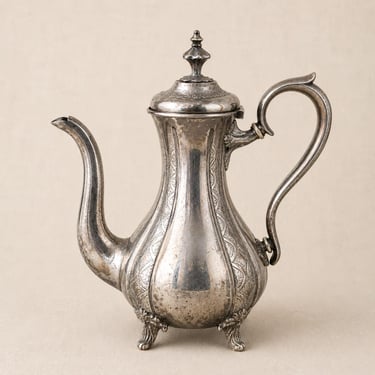 Vintage Silver Plate Coffee Pot Ornate Footed Teapot Decorative Display 