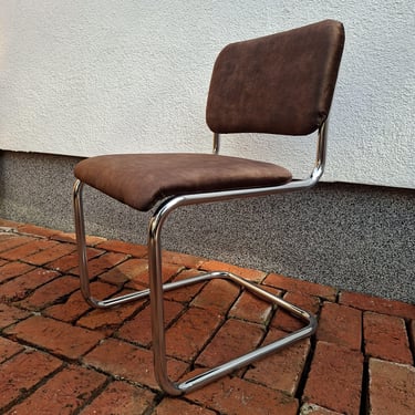 Vintage Cesca Cantilever Chair, Marcel Breuer design, Bauhaus chrome tubular steel fully reupholstered 
