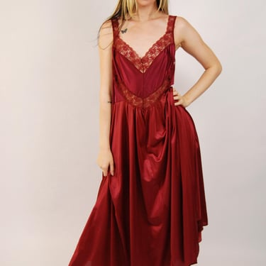 90s Maxi Slip Dress (L) large burgundy vintage 