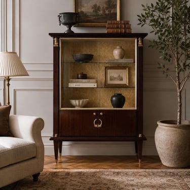 Empire Display Cabinet in Mahogany & Brass | Neoclassical Curio Cabinet | Vintage China Cabinet | Hollywood Regency Showcase 