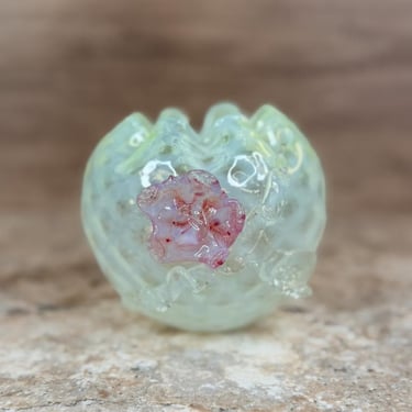 Harrach Vaseline Art Glass Rose Bowl with Uranium Yellow Green Glow - see disclaimer 