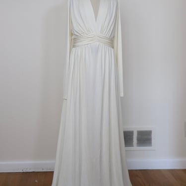 1970's Empire Waist Long Sleeve Ruched Dress