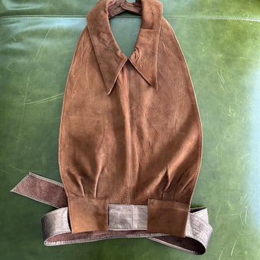 1970s suede leather halter vest . size xs to small 