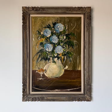 1970s Etta Benjamin Cien (American, 1924-2009) Impressionist Heavy Impasto Floral Still Life Oil on Masonite Painting, Framed 