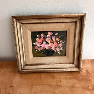 Vintage miniature oil painting floral arrangement Mothers day gift, small art painting bouquet of flowers 