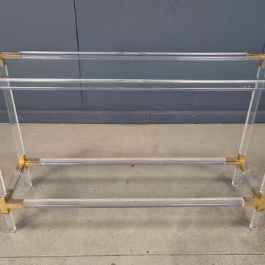 Brass and lucite console table, 1970s - vintage console table - hollywood regency console table - brass console table 