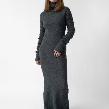Long Line High Neck Knit Wool Dress