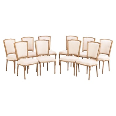 A Set of Ten Modern Louis XVI-Style Cerused Wood Dining Chairs.