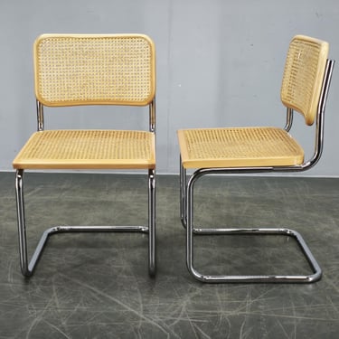 Marcel Breuer Cesca Cantilever Chairs Italian Bauhaus Rattan Chrome Beech Pair 