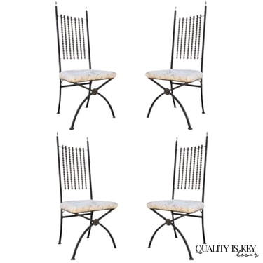 Hollywood Regency Wood Ball Abacus Wrought Iron Curule Dining Chairs - Set of 4