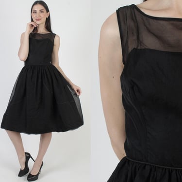 Black 50s Dress, Formal Evening Gown, Monochrome One Color, Full Circle Skirt, Vintage Retro Midi 