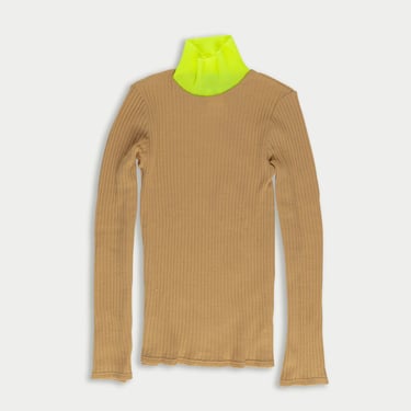 Frederique Contrast Mock Neck in Camel / Neon Yellow
