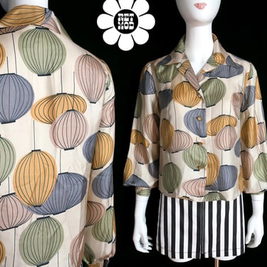 Iconic George Nelson Style Lantern Light Novelty Print Silk Long Sleeve Blouse by Justin McCarty 