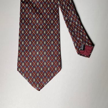 CHRISTIAN DIOR Burgundy Navy Cream Geometric Silk Tie