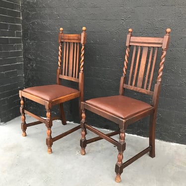 Twisted Barley Wood and Vinyl Chairs