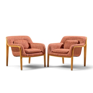 Bill Stephens for Knoll Model 1315 Mid Century Bentwood Lounge Chairs - Pair - mcm 