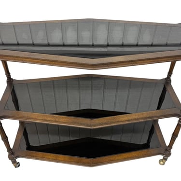 Vintage Faux Bamboo 3-Tier Smoked Glass Serving Cart 