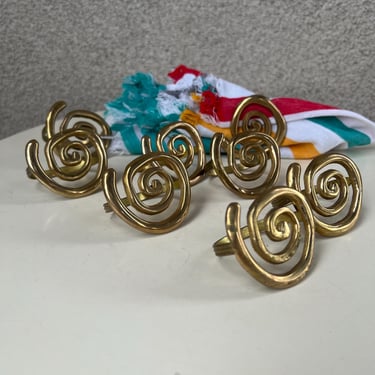 Vintage brutalist brass napkin rings set of 8 circle shape 