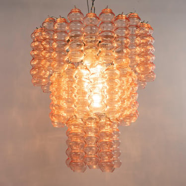 Italian chandelier light - Pink Murano glass Tubes Hand-blown Italy - Venini Style lamp 