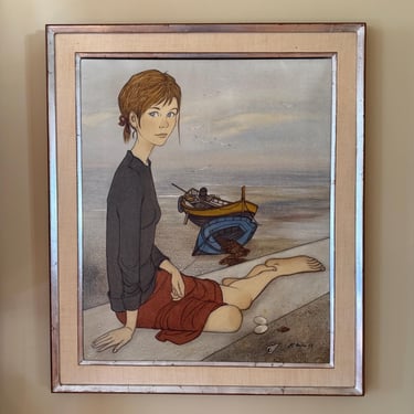 Philippe Henri Noyer Signed Oil Painting 1963 Pecheur a la Vague 31.5” x 27” 