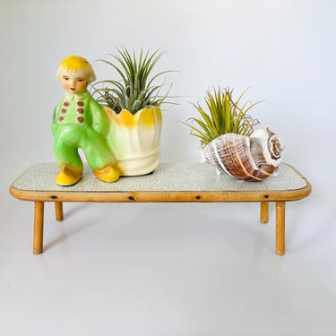 Vintage Mid Century Bamboo Plant Stand Riser 12” Tiki Boho Display Shelf Formica 